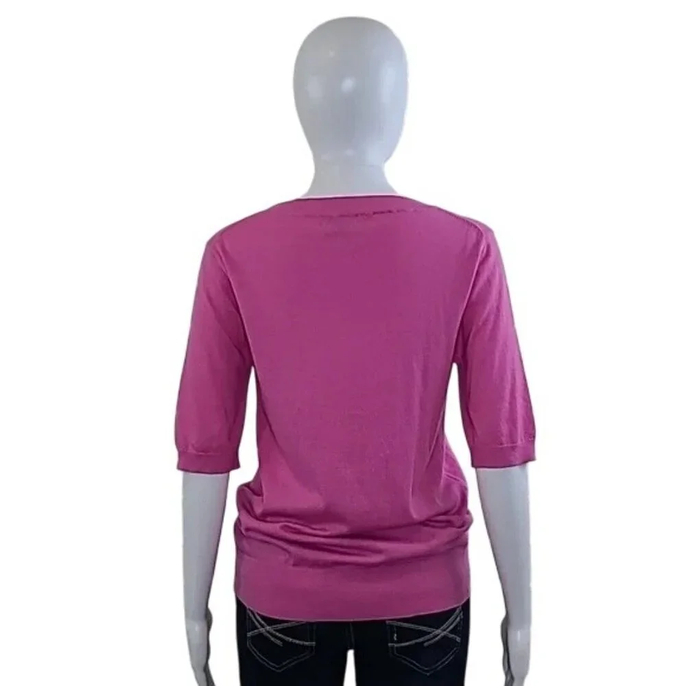 J. Crew Tippi Pink Floral Short Sleeve Merino Wool Crewneck Sweater